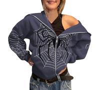 Zipper Hoodie Damen Hoodie Damen Y2K Jacke Zip Up Hoodies Goth Spinnen Graphics Harajuku Sweatshirt Vintage Kapuzenjacke Kapuzenpullover Unisex Kordelzug Sweatjacke mit Kapuze 90er E-Girl Top