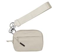 Zipper Keychain Wallet - Portable Nylon Card Case with Coin Purse, beige | Women's Small Hand Strap Wallet, Compact Key Ring Holder for ID, Credit Cards, cions, Cash, Secure Travel Organizer, Lightwei