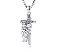 ZIPPICE Jesus Kreuz Halskette 925 Sterling Silber Crucifix Anhänger Jesus Kreuz Kette Amulett Halskette Schmuck Geschenk Weihnachtsgeschenke für Damen Herren