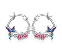 ZIPPICE Kolibri Creolen 925 Sterling Silber Ohrringe Hypoallergen Kleine Tier Schmuck Geschenk für Damen