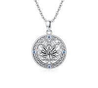 ZIPPICE Lotus Blume Halskette Sterling Silber Blume Yoga Ohrstecker Regenbogen Mondstein Halskette Buddha Lotus Anhänger Schmuck für Frauen Yoga Liebhaber (Oxidation)