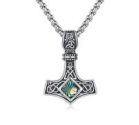 ZIPPICE Thors Hammer Kette Silber 925 Damen Thors Hammer Anhänger Halskette Wikinger Kette Herren Wikinger Schmuck Geschenk Weihnachtsgeschenke für Damen Frauen Mama Freundin Herren (Abalone)