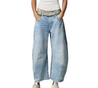 ZIQUNWLUO Baggy Barrel Jeans für Damen, lässige Mid Rise Wide Leg Cropped Jeans für Frauen Loose Fit, hellblau, L