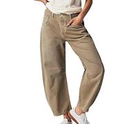 ZIQUNWLUO Baggy Barrel Jeans für Damen, lässige Mid Rise Wide Leg Cropped Jeans für Frauen Loose Fit, dunkles kaki, M