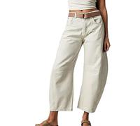 ZIQUNWLUO Baggy Barrel Jeans für Damen, lässige Mid Rise Wide Leg Cropped Jeans für Frauen Loose Fit, weiß, L