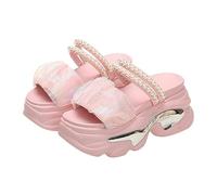 ZIRIA Damen-Sandalen mit Perlenriemen, klobige Sandalen, Sommer, dicke Unterseite, Keilabsatz, Hausschuhe, rose, 38 EU