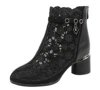 ZIRIA Damen-Sommerschuhe aus Leder, spitzer Zehenbereich, dicker Absatz, ausgehöhlter Rücken, Schwarz , 39 EU