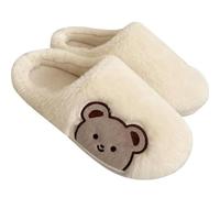 ZIRIA Hausschuhe für Damen und Herren, flauschig, Winter, warm, Cartoon-Teddybär-Hausschuhe, weiß, 42-43