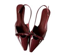 ZIRIA Pumps mit spitzem Zehenbereich, elegante Damen-Sandalen, Schnallenriemen, Hochzeit, Party, Pantoletten, rot, 40 EU