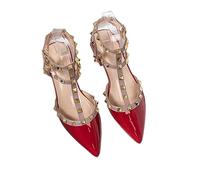 ZIRIA Sommer-Sandalen mit hohen Absätzen für Damen, mit spitzen Nieten, Rot