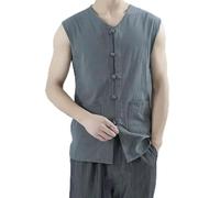 ZIRIA Vintage-Weste für Herren, Baumwoll-Leinen-Hemd, Weste, Tank-Top, Tang-Anzug, traditionelle chinesische Kleidung, ärmellos, offener Cardigan, grau, L