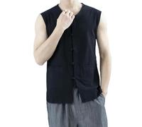 ZIRIA Vintage-Weste für Herren, Baumwoll-Leinen-Hemd, Weste, Tank-Top, Tang-Anzug, traditionelle chinesische Kleidung, ärmellos, offener Cardigan, Schwarz , L