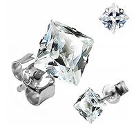 Zirkonia Ohrstecker 925 Sterling Silber eckig Damen Herren Ohrringe schwarz klar silber-klar 7 mm