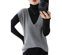 ZIRONG Weste Pullunder Damen,Ärmelloser Pullover Aus Wollmischung Für Damen/Damen Frühlingspullover Westen V-Ausschnitt Lässige Lockere Graue Tanktops,L