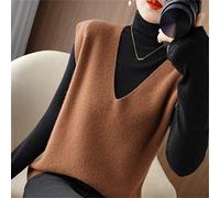 ZIRONG Weste Pullunder Damen,Ärmelloser Pullover Aus Wollmischung Für Damen/Damen Frühlingspullover Westen V-Ausschnitt Lässige Lockere Karamellfarbene Tanktops,L