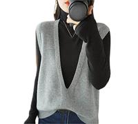 ZIRONG Weste Pullunder Damen,Damen Ärmellose Weste Strickpullover/Wollmischung Grau Tiefer V-Ausschnitt Ärmelloser Pullover/Spring Innere Pullover Tanktops,XXL