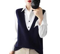 ZIRONG Weste Pullunder Damen,Damen Ärmellose Weste Strickpullover/Wollmischung Marineblau Tiefer V-Ausschnitt Ärmelloser Pullover/Frühlingsinnenpullover Tanktops, XXL