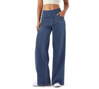 ZIRUU Jeans Damen Weites Bein Pull On Wide Leg Jeans mit Gummibund Stretch High Waist Jeanshosen Hohe Taille Denim Hose Damenjeans Fashion Baggy Pants Frauen mit Taschen Casual in Medium Blue Small