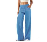 ZIRUU Jeans Damen Weites Bein Pull On Wide Leg Jeans mit Gummibund Stretch High Waist Jeanshosen Hohe Taille Denim Hose Damenjeans Fashion Baggy Pants Frauen mit Taschen Casual in Light Blue X-Small