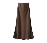 ZiStarlilife Damen-Maxirock mit hoher Taille, Satin, seidig, einfarbig, elegante Bürokleidung, erhältlich in Champagner, Schwarz, Rosa, Khaki, Hellaprikose, Violett oder Dunkel (XL Dunkelbraun)