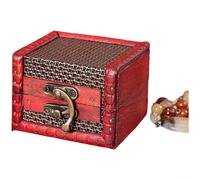 ZiStarlilife Vintage-Schmuckschatulle aus Holz, antiker kleiner quadratischer Aufbewahrungs-Organizer mit geprägtem Ledermuster und Legierungsverschlüssen für Kosmetik, Accessoires und Andenken (I)