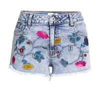 ZISTRCBAO Bestickte Jeans-Shorts Für Damen Im Used-Look - Hohe Taille, Schmale Passform, Personalisierte Jeans-Shorts, Vielseitige, Lässige, Kurze Hotpants Mit Fransen Für Den Sommer, Blau, S