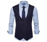 ZISTRCBAO Herrenweste, einfarbige Weste mit Taschen, zweireihige Anzugweste mit U-Ausschnitt für Herren, lässige Anzugweste mit Twill-Print für formelle Kleidung, Arbeit, Hochzeit, Marineblau, XL
