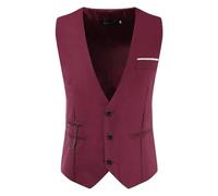 ZISTRCBAO Herrenweste, solide, klassische Weste, einreihige Anzugweste für Herren in Übergröße, schmal geschnittene Anzugweste mit Kettendekor für formelle Kleidung, Arbeit, Hochzeit, Weinrot, 4XL