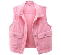 ZISTRCBAO Lässige Ärmellose Jeansweste Für Damen - Verkürzte Jeansweste, Schmal Geschnittene Weste Mit Großen Taschen, Damen-Jeansweste Für Frühling Und Herbst, Rosa Oberteil, Pink, S