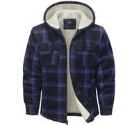 zitysport Hemdjacke Herren Hemd Sherpa Fleece Kariert Gefüttert Kapuzenpullover Fleecefutter Mantel Winter Jacke mit Taschen Flanellhemd Kariertes Männer Sweatjacke mit Kapuze(Marineblau,L)