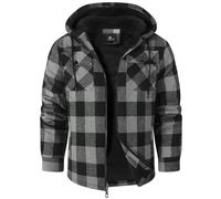 zitysport Hemdjacke Herren Hemd Sherpa Fleece Kariert Gefüttert Kapuzenpullover Fleecefutter Mantel Winter Jacke mit Taschen Flanellhemd Kariertes Männer Sweatjacke mit Kapuze(dunkelgrau,L)