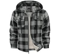 zitysport Hemdjacke Herren Hemd Sherpa Fleece Kariert Gefüttert Kapuzenpullover Fleecefutter Mantel Winter Jacke mit Taschen Flanellhemd Kariertes Männer Sweatjacke mit Kapuze(Grau 3XL)