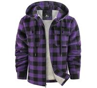 zitysport Hemdjacke Herren Hemd Sherpa Fleece Kariert Gefüttert Kapuzenpullover Fleecefutter Mantel Winter Jacke mit Taschen Flanellhemd Kariertes Männer Sweatjacke mit Kapuze(Lila XL)