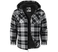 zitysport Hemdjacke Herren Hemd Sherpa Fleece Kariert Gefüttert Kapuzenpullover Fleecefutter Mantel Winter Jacke mit Taschen Flanellhemd Kariertes Männer Sweatjacke mit Kapuze(schwarz,2XL)