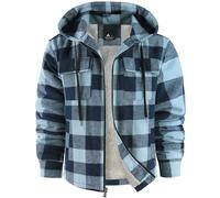 zitysport Hemdjacke Herren Hemd Sherpa Fleece Kariert Gefüttert Kapuzenpullover Fleecefutter Mantel Winter Jacke mit Taschen Flanellhemd Kariertes Männer Sweatjacke mit Kapuze(Hellgrün L)