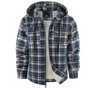 zitysport Hemdjacke Herren Hemd Sherpa Fleece Kariert Gefüttert Kapuzenpullover Fleecefutter Mantel Winter Jacke mit Taschen Flanellhemd Kariertes Männer Sweatjacke mit Kapuze(Marineblau Weiß 3XL)