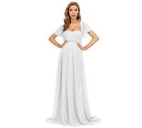 ZIUMUDY Schulterfreies Chiffon-Kleid für Fotoshootings, Maxi-Spitzenkleid für Babyparty, Brautjungfer, Partykleid, Weiss/opulenter Garten, Mittel