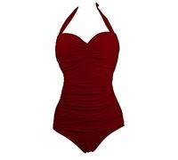 ZiXing Damen Badeanzug Push Up Vintage Bauchweg Damen Frauen Bademode Monokini Tankini Strand Schwimmanzug Rot 2 3XL