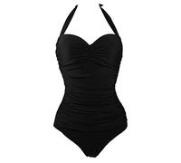 ZiXing Damen Badeanzug Push Up Vintage Bauchweg Damen Frauen Bademode Monokini Tankini Strand Schwimmanzug Schwarz S