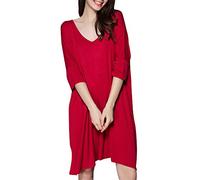 ZiXing Damen Nachthemd Nachtkleid Kurz Nachtwäsche Negligee Umstandskleid Stillnachthemd Sleepshirt aus Modal Weinrot Large