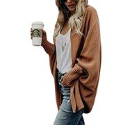 ZiXing Damen Strickjacke Winter Herbst War Gestrickt Poncho Langarm Asymmetrisch Warm Elegant Locker Oversive Kimono Cardigan Mantel Strickwaren Ziegelrot