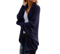 ZiXing Damen Strickjacke Winter Herbst War Gestrickt Poncho Langarm Asymmetrisch Warm Elegant Locker Oversive Kimono Cardigan Mantel Strickwaren Marine