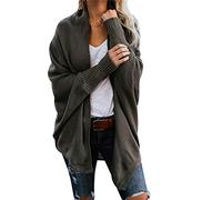 ZiXing Damen Strickjacke Winter Herbst War Gestrickt Poncho Langarm Asymmetrisch Warm Elegant Locker Oversive Kimono Cardigan Mantel Strickwaren Dunkelgrün