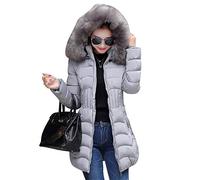 ZiXing Damen Winter-Jacke Mantel Parka Strickjacke Wintermantel Kapuzenjacke Herbst Warmeparka Outwear Grau Medium