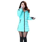 ZIXING Fashion Damen Beiläufige Dicker Wintermantel Lange Parka Mantel Kapuzenjacke Warm Daunenmantel Steppmantel Wasser blau XS