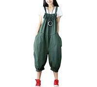 ZIXING Fashion Damen Große Größen Latzhose Einfarbig Lose Beiläufig Ärmellos Overall Hosen Spielanzug Harem Jumpsuit Baggy Sommerhose Grün One Size