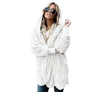 ZIXING Fashion Damen Kunstpelz Warmes Oberteil vorne offen Flauschig Teddy Fleece-Mantel mit Kapuze Winter-Outwear Pure Weiß S