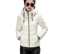 ZIXING Fashion Damen Kurz Jacke Steppjacke Herbst Winter Übergangsjacke gesteppt Steppmantel Winterjacke gefüttert mit Kapuze Weiß S
