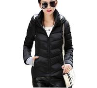 ZIXING Fashion Damen Kurz Jacke Steppjacke Herbst Winter Übergangsjacke gesteppt Steppmantel Winterjacke gefüttert mit Kapuze Schwarz XS