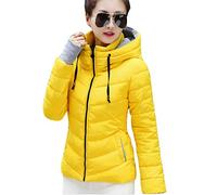 ZIXING Fashion Damen Kurz Jacke Steppjacke Herbst Winter Übergangsjacke gesteppt Steppmantel Winterjacke gefüttert mit Kapuze Gelb S